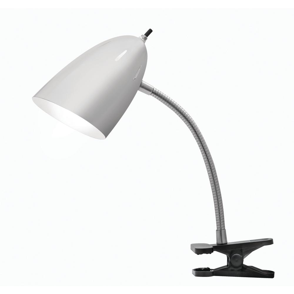 19 In Brushed Steel Desk Lamp With Black Clip And Led Bulb