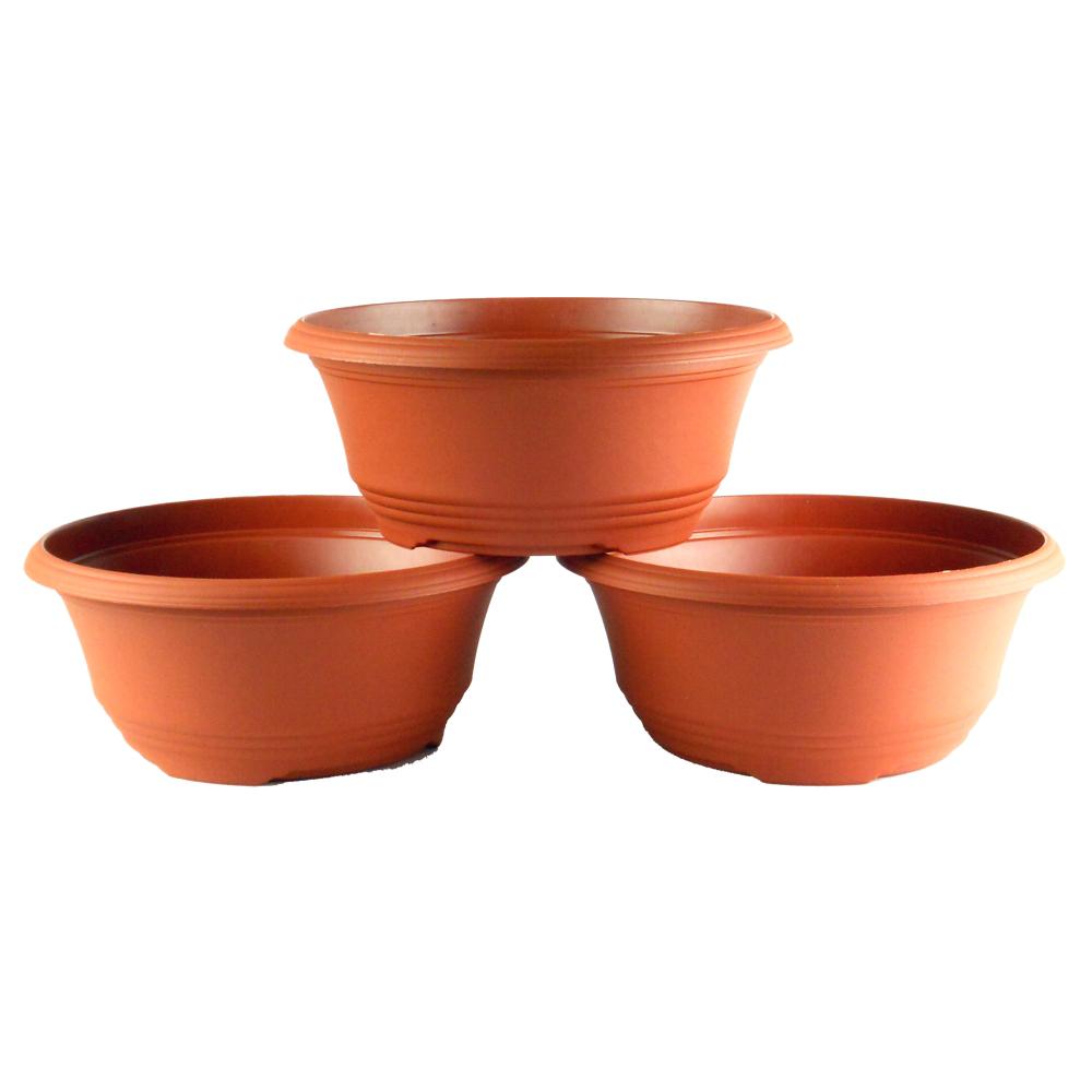 TEKU 10 in. Terra Cotta Plastic Bowl Planter (3Pack