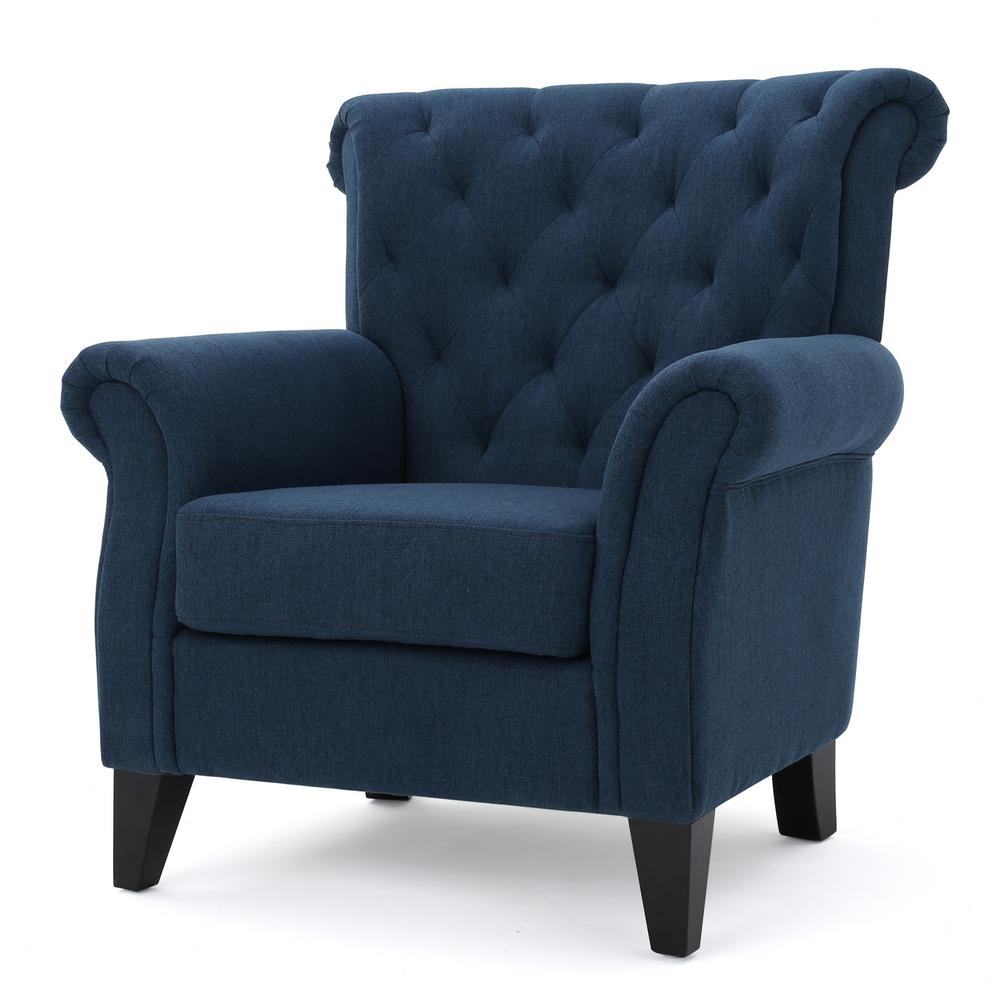Noble House Merritt Dark Blue Fabric Tufted Club Chair-299864 - The