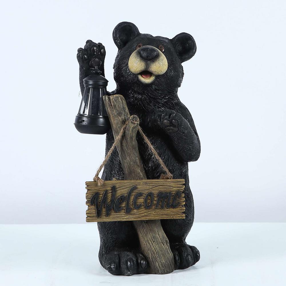 Luxen Home 19.5 in. Bear Garden Statue with Sign and Solar