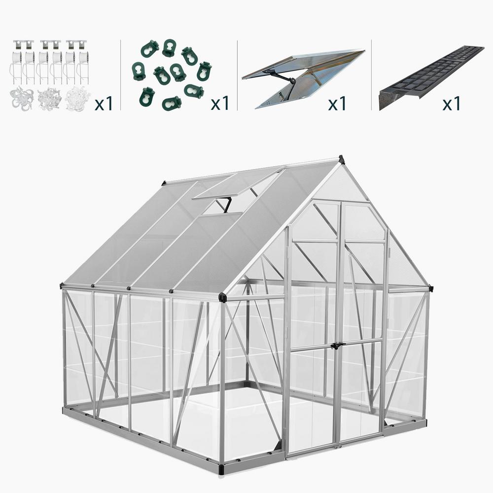 Palram Balance 8 Ft. X 8 Ft. Silver Polycarbonate Greenhouse Including ...