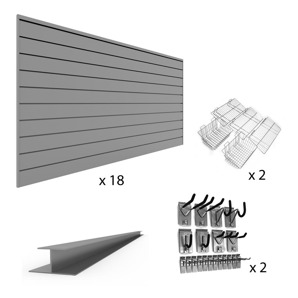 Proslat 96 in. x 48 in. (576 sq. ft.) PVC Slat Wall Panel Set Light Gray Complete Bundle (18