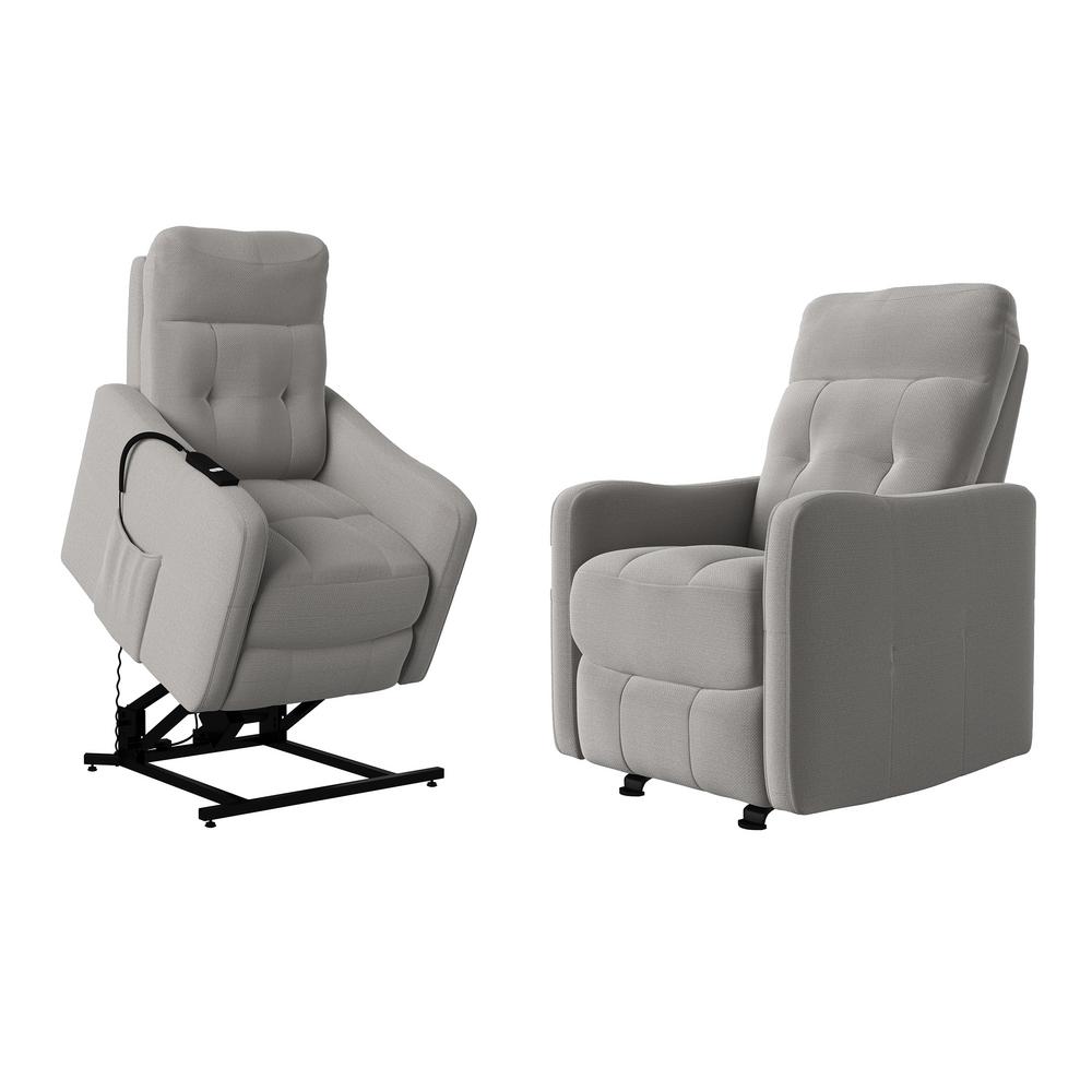 ProLounger Tufted Manual Rocker Recliner and Power Lift Recliner Chairs in Platinum Gray Velour
