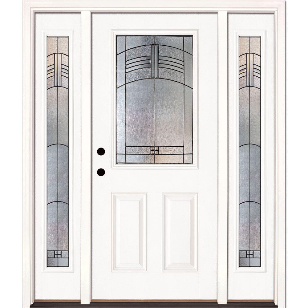 63 5 In X 81 625 In Rochester Patina 1 2 Lite Unfinished Smooth Right Hand Fiberglass Prehung Front Door W Sidelites