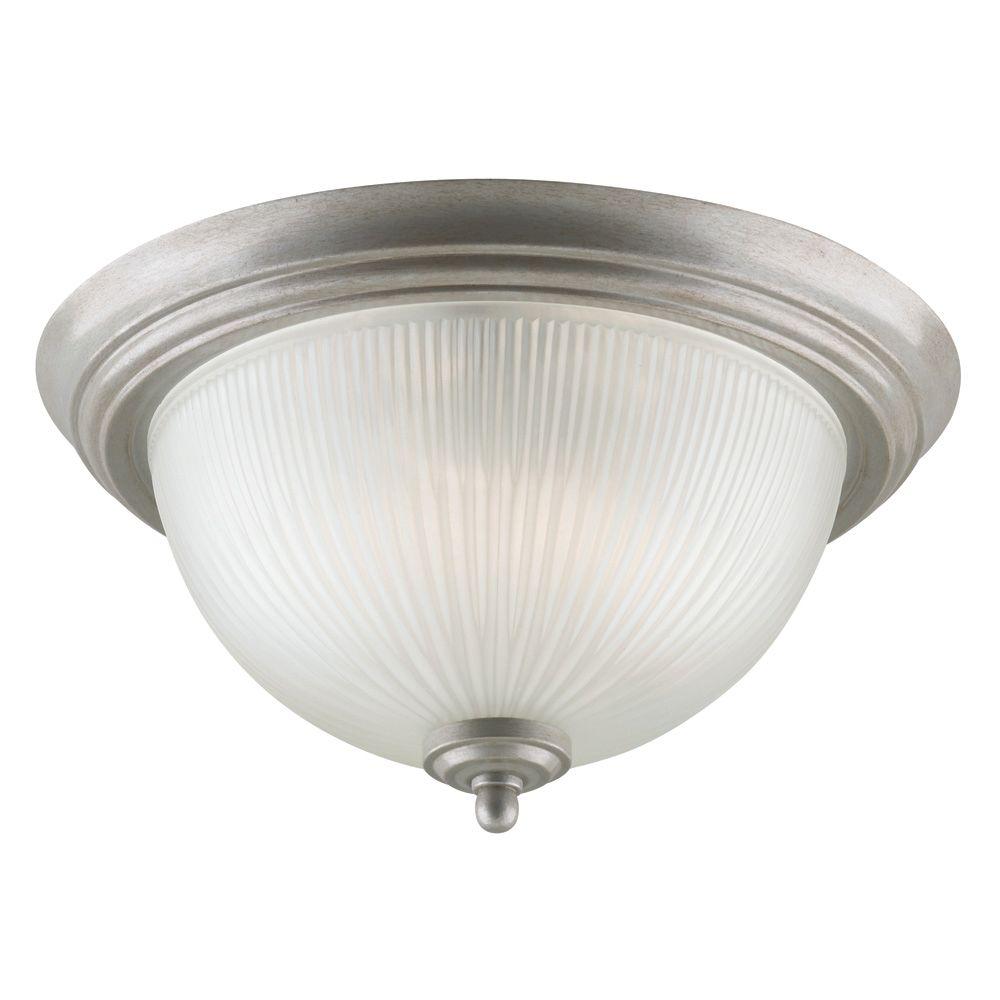 Westinghouse 2 Light Pewter Patina Interior Ceiling Flushmount With Frosted Ribbed Glass 6432300 