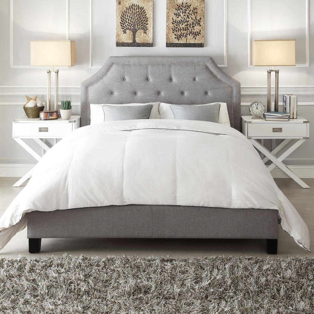 grey queen upholstered bed