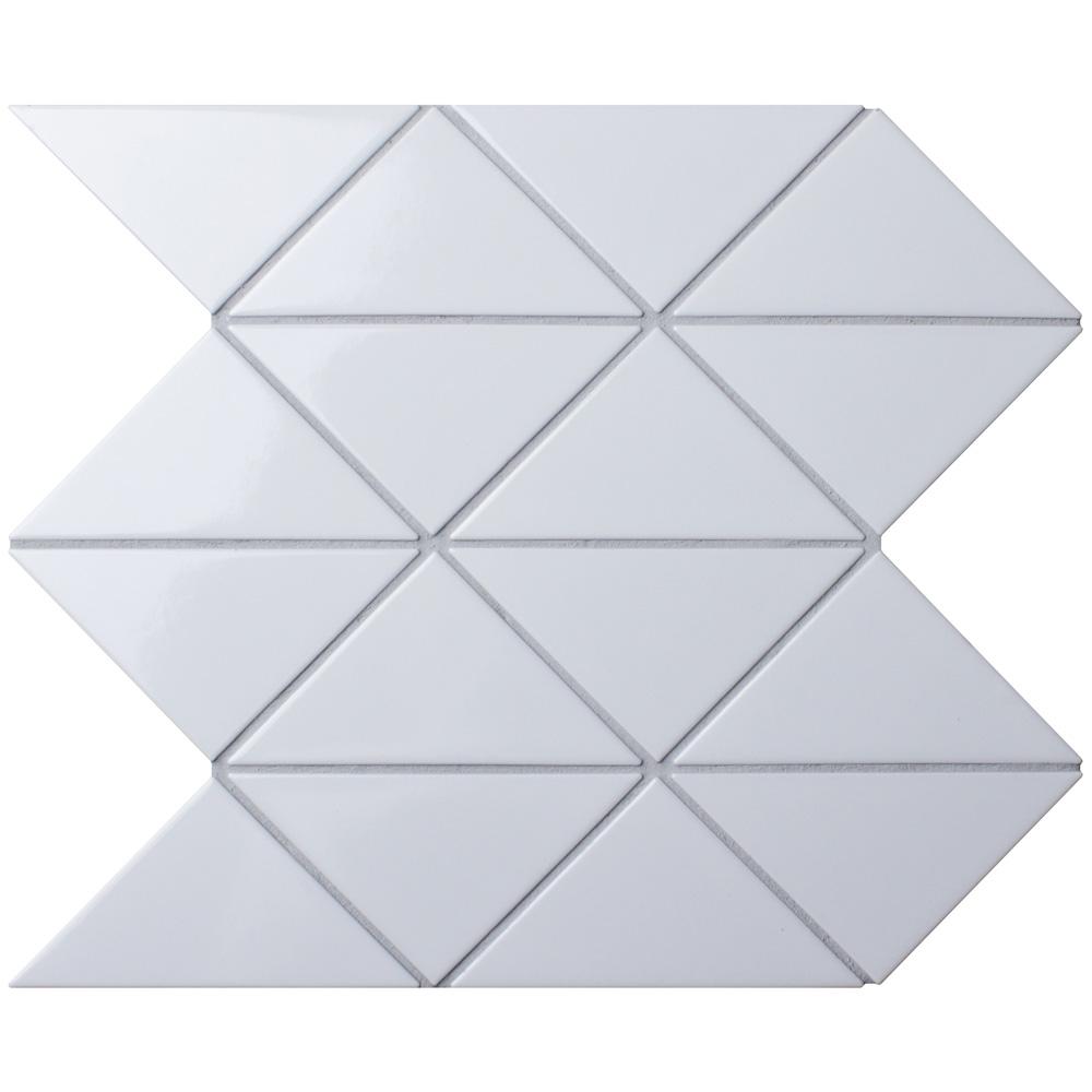 Merola Tile Tre Super Jag Glossy White 10 1 4 In X 6 Mm Porcelain Mosaic 7 48 Sq Ft Case