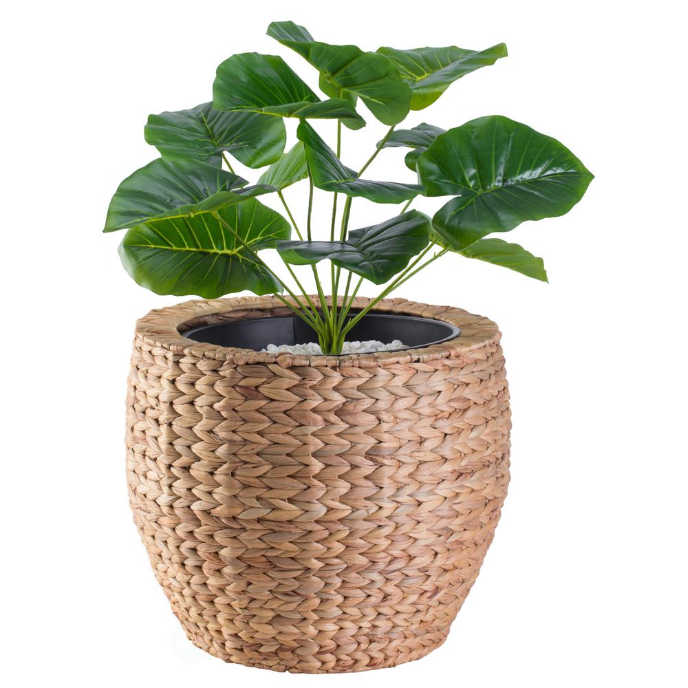 Vintiquewise Water Hyacinth Round Floor Planter With Metal Pot Water Hyacinth Round Floor Planter