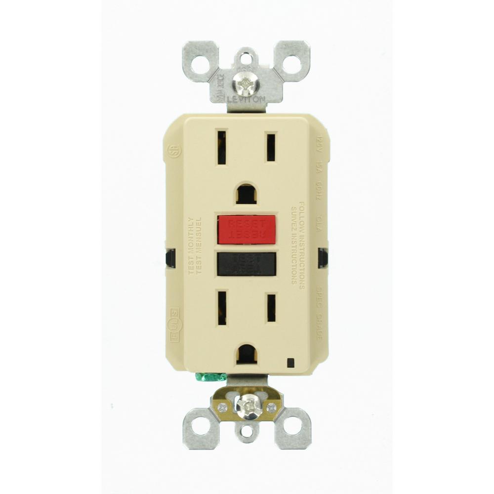 Leviton 15 Amp Self-Test SmartlockPro Slim Duplex GFCI Outlet, Ivory