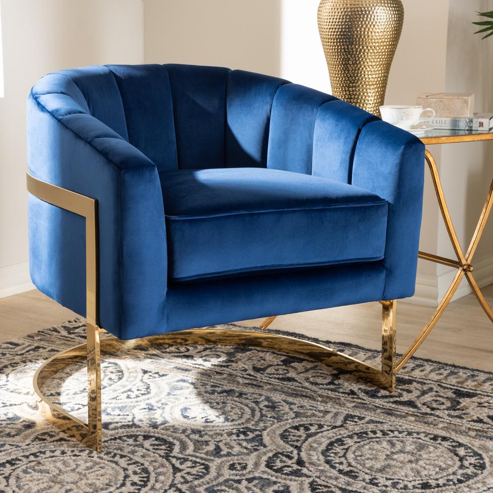 Baxton Studio Tomasso Dark Royal Blue And Gold Fabric Accent Chair 152 9264 Hd The Home Depot