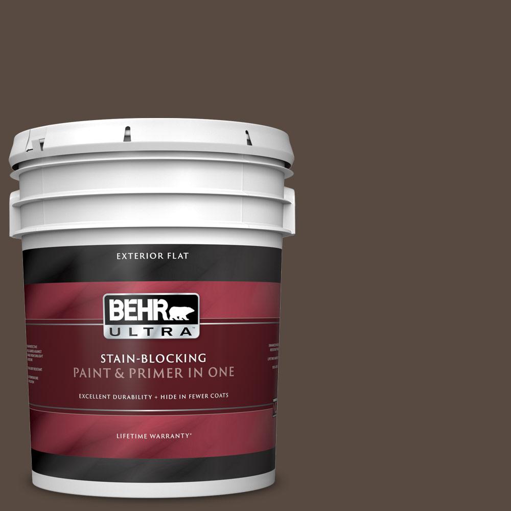 BEHR ULTRA 5 gal. PPU519 Dark Truffle Flat Exterior Paint and Primer