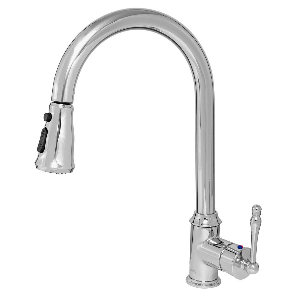Akdy Easy Install Single Handle Pull Down Sprayer Kitchen Faucet With Flexible Hose In Chrome Kf0007 The Home Depot