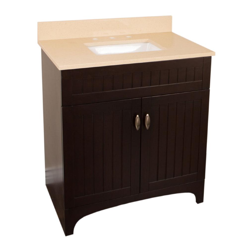 Bellaterra Home Reedley 32 In W X 22 In D Vanity In Sable Walnut With Quartz Vanity Top In Beige With White Basin 7615 Sw Cr The Home Depot