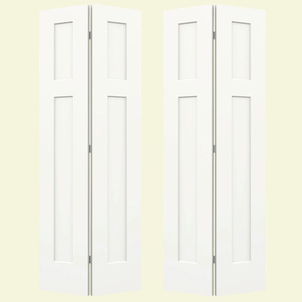 36 In X 80 In Craftsman White Painted Smooth Molded Composite Mdf Closet Bi Fold Double Door