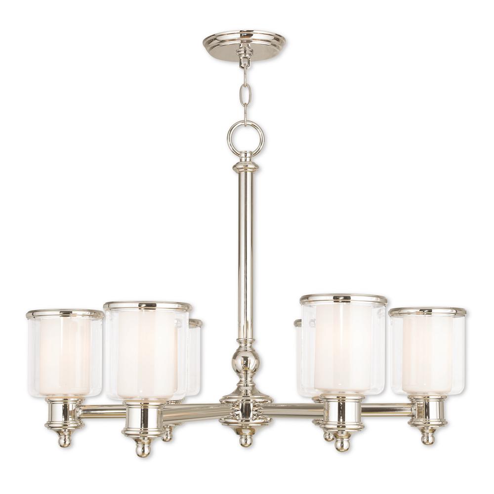 Livex Lighting Middlebush 6 Light Polished Nickel Chandelier With Livex Lighting Middlebush 6 Light Polished Nickel Chandelier With Hand Crafted Clear And Satin Opal
