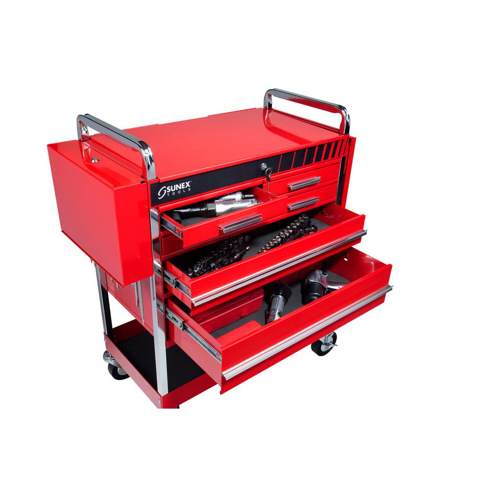 Sunex 20 In 5 Drawer Heavy Duty Utility Cart In Red 8045 The Home Depot   Red Sunex Tool Carts 8045 64 1000 