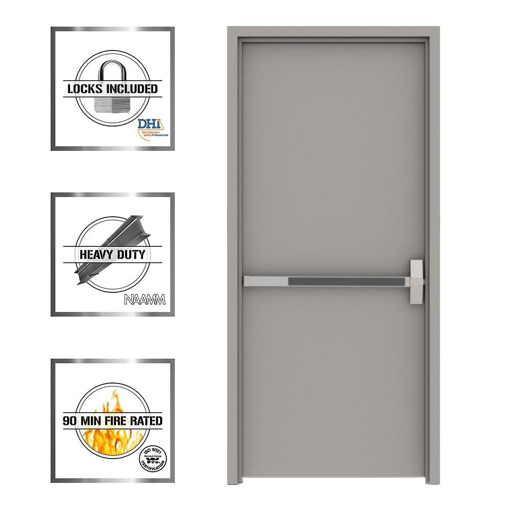 L I F Industries 36 In X 84 In Gray Flush Exit Left Hand Fire Proof Steel Prehung Commercial Door With Welded Frame