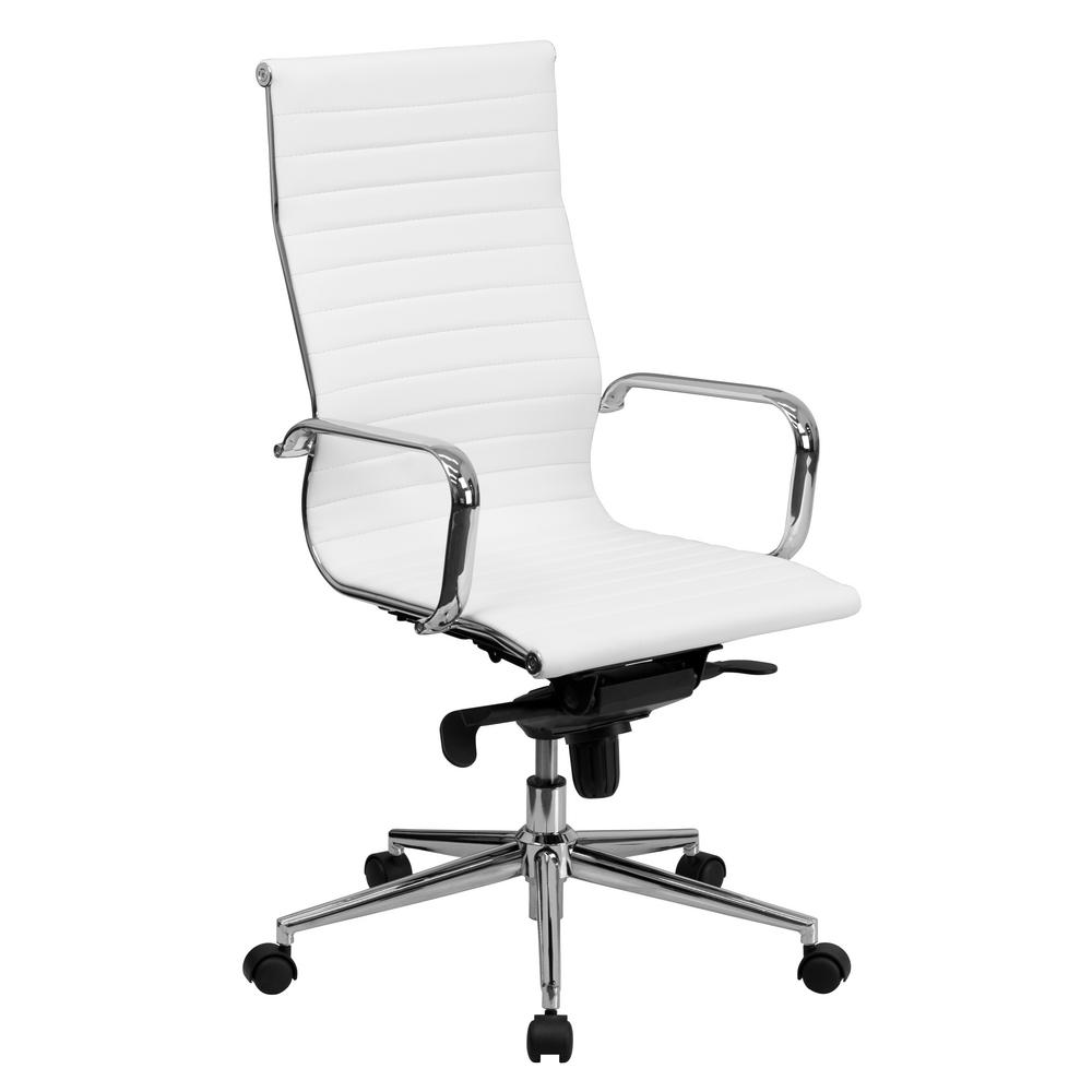 Flash Furniture High Back White Ribbed Upholstered Leather Executive Flash Furniture High Back White Ribbed Upholstered Leather Executive Swivel Office Chair
