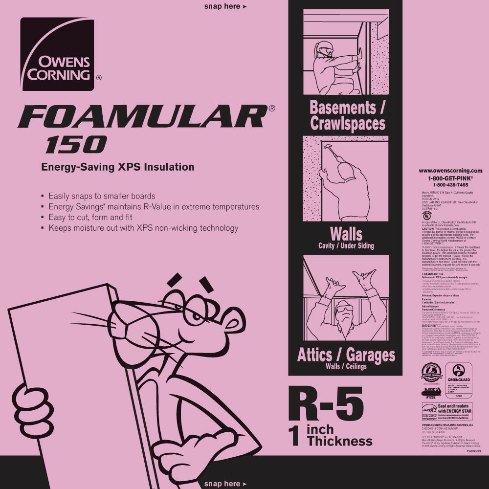 Owens Corning Foamular 150 1 In X 4 Ft X 8 Ft R 5 Scored Square Edge Rigid Foam Board Insulation Sheathing