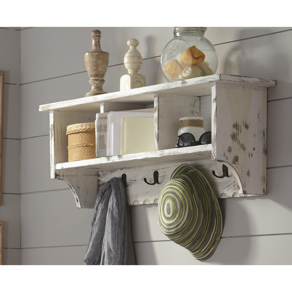 Alaterre Furniture Country Cottage White Antique Coat Hooks with Storage Cubbies by Alaterre Furniture