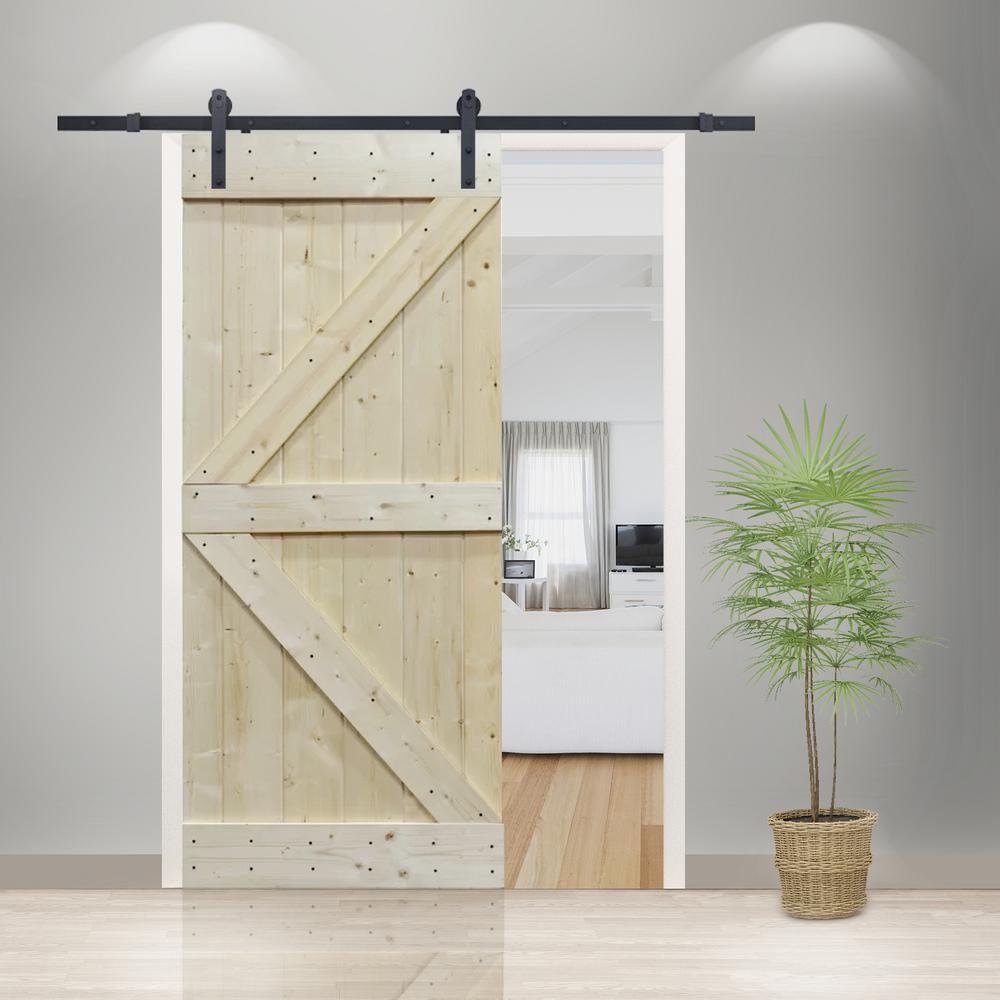 Calhome 30 In X 84 In Unfinished Solid Core Knotty Pine Diy Sliding Barn Door With Hardware Kit