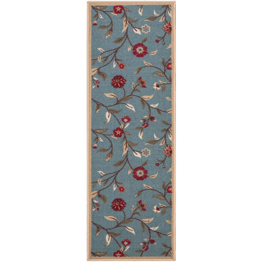 Ottomanson Floral Garden Design Sage Green 1 ft. 8 in. x 4 ft. 11 in. NonSkid Rug Runner