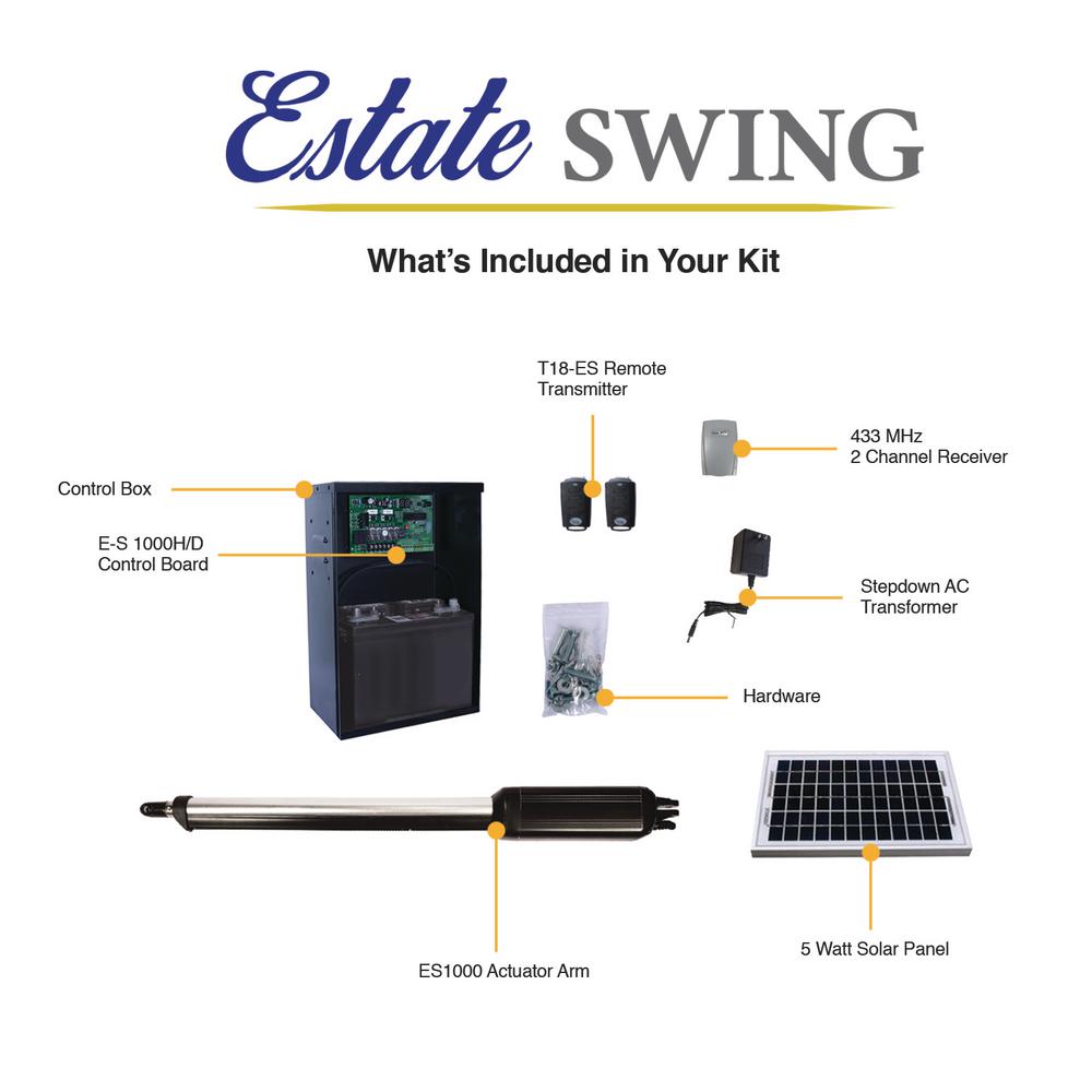 Estate Swing Single Swing Automatic Gate Opener Kit with 5Watt Solar