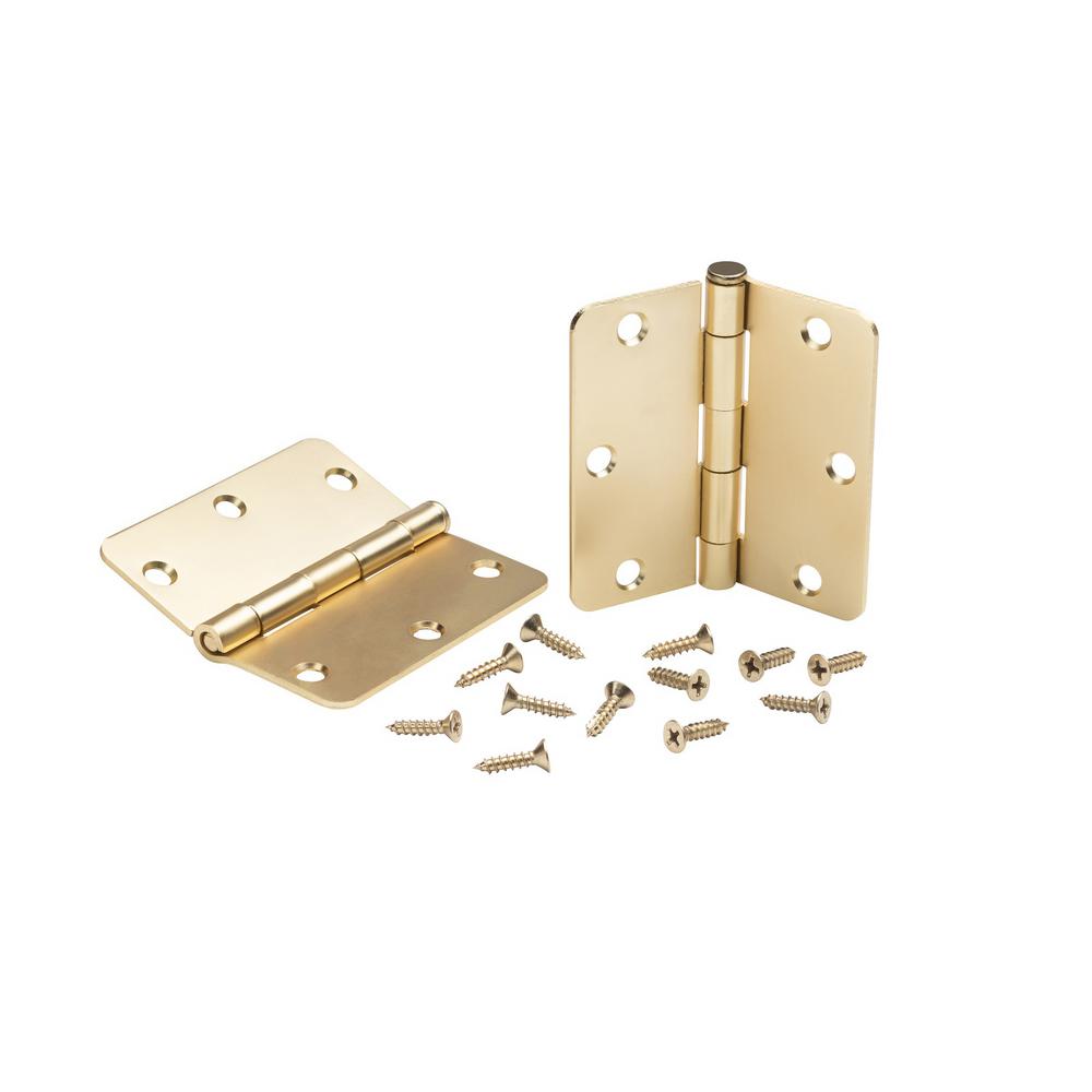 Satin Brass Plain Bearing Steel Hinge with 5//8 in x 3.5 in Radius Global Door Controls 3.5 in Set of 2 Pack of 2