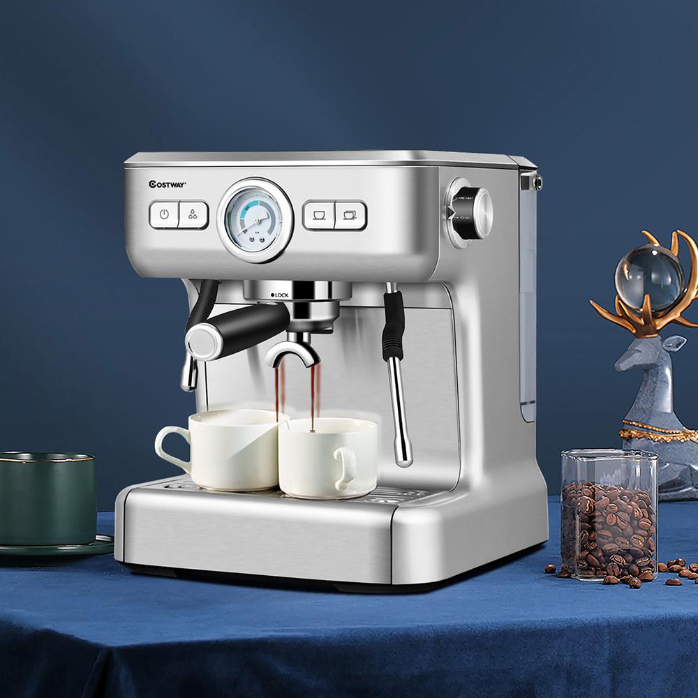 Costway 2Cup Stainless Steel SemiAuto Espresso Machine Maker with Milk Frother WandEP24583US
