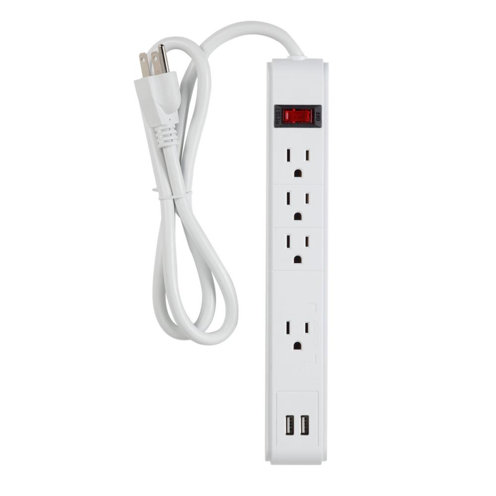 Globe Electric 3 ft. 4Outlet Surge Protected Grounded Power Strip