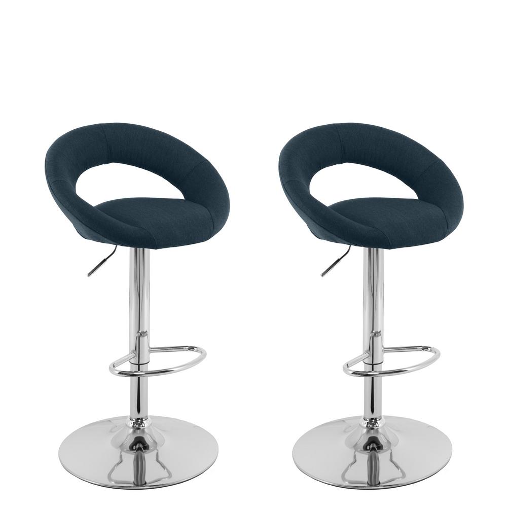 Corliving Adjule Height Dark Blue Round Open Back Fabric Bar Corliving Adjule Height Dark Blue Round Open Back Fabric Bar Stool Set Of 2
