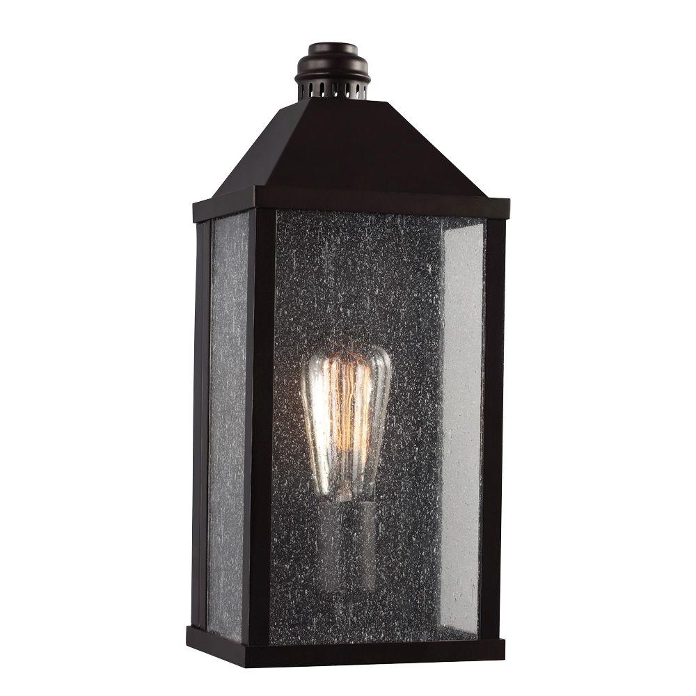 Oil Rubbed Bronze Outdoor Wall Mount Lantern Light Exterior Sconce Seeded Glass