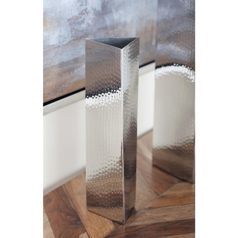 12 In Triangular Prism Silver Stainless Steel Decorative Vase 90873 Triangular Prism Silver Stainless Steel Decorative Vase