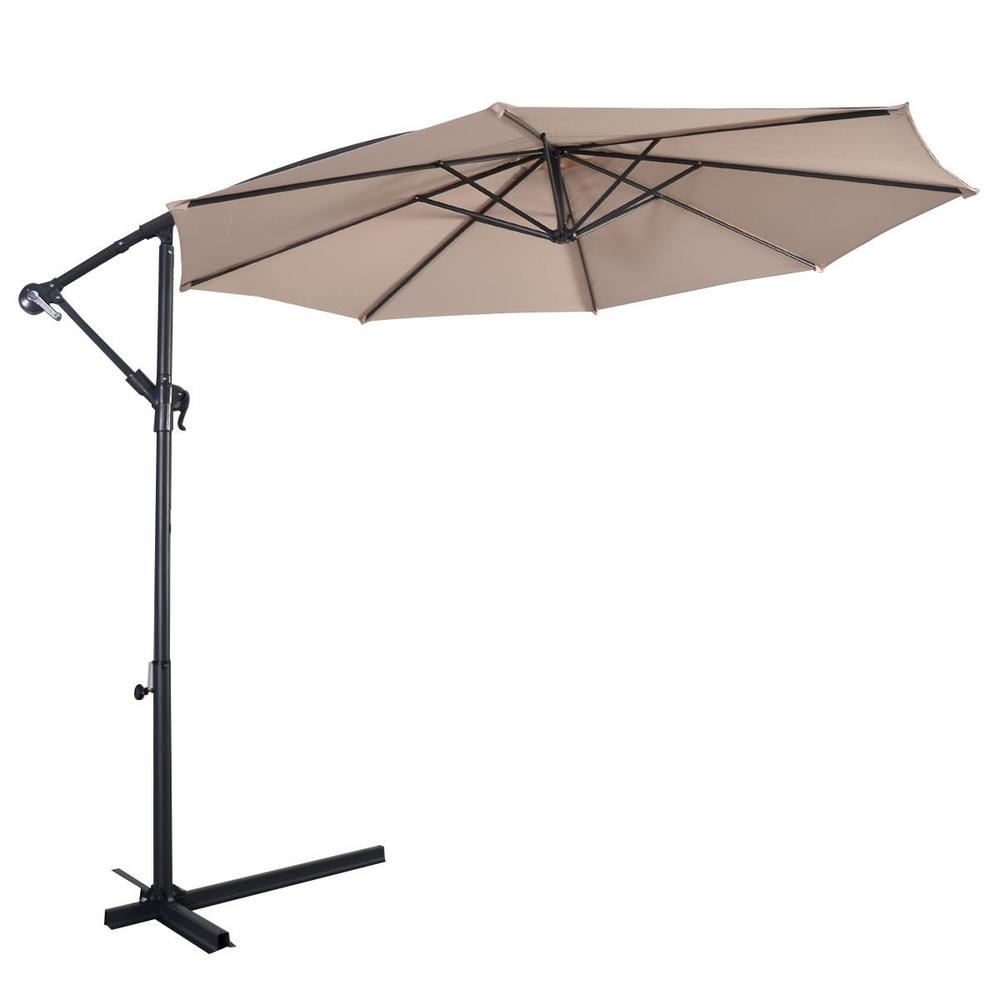 Casainc 10 Ft Steel Cantilever Solar Tilt Half Patio Umbrella In Beige Wf Op2808be The Home Depot