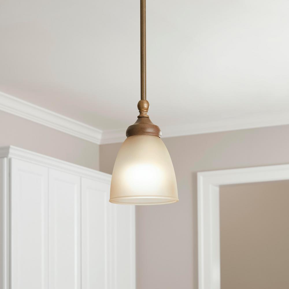 Hampton Bay Bristol 1 Light Nutmeg Bronze Mini Pendant With Tea Stained Glass Shade Fnk8991a The Home Depot - Stained Glass Mini Pendant Lights