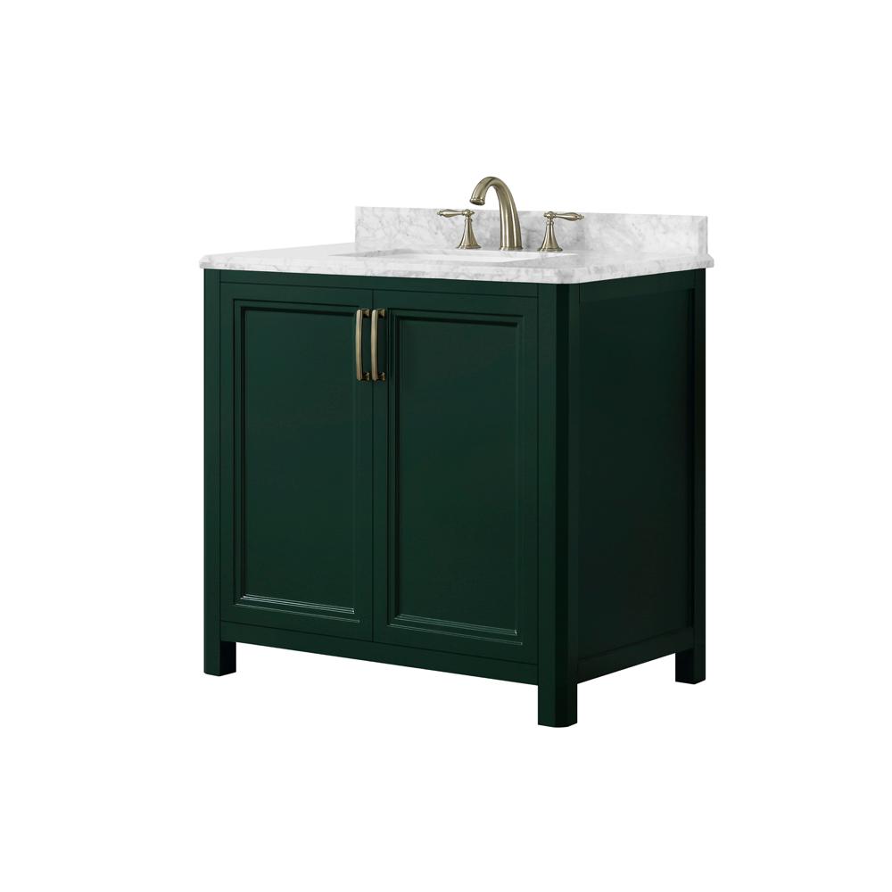 Home Decorators Collection Sandon 36 in. W x 22 in. D Bath Vanity in Emerald Green with Marble ...