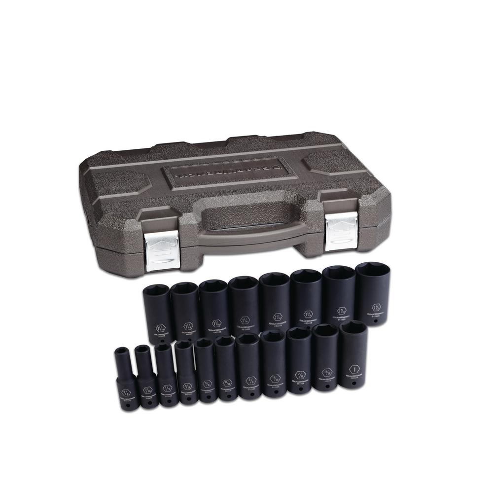 GearWrench 1/2 in. Drive SAE Deep Impact Socket Set (19-Piece)-84934N ...