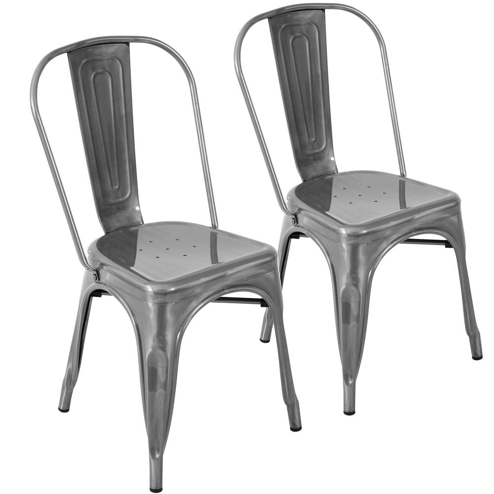 Lumisource Oregon Brushed Silver Stackable Dining Chair Set Of 2 Lumisource Oregon Brushed Silver Stackable Dining Chair Set Of 2
