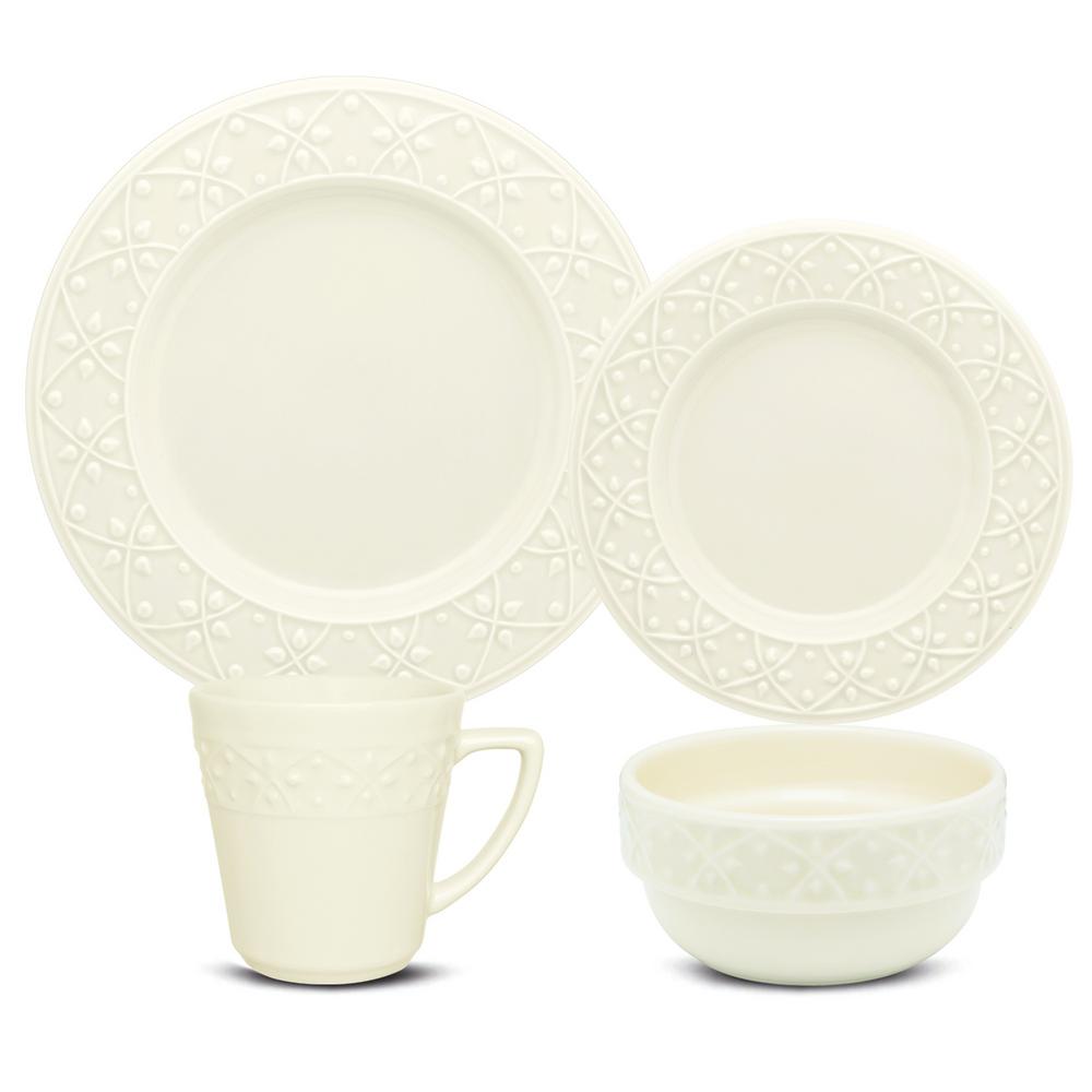 Manhattan Comfort Mendi Ivory 24Piece Casual Ivory Earthenware