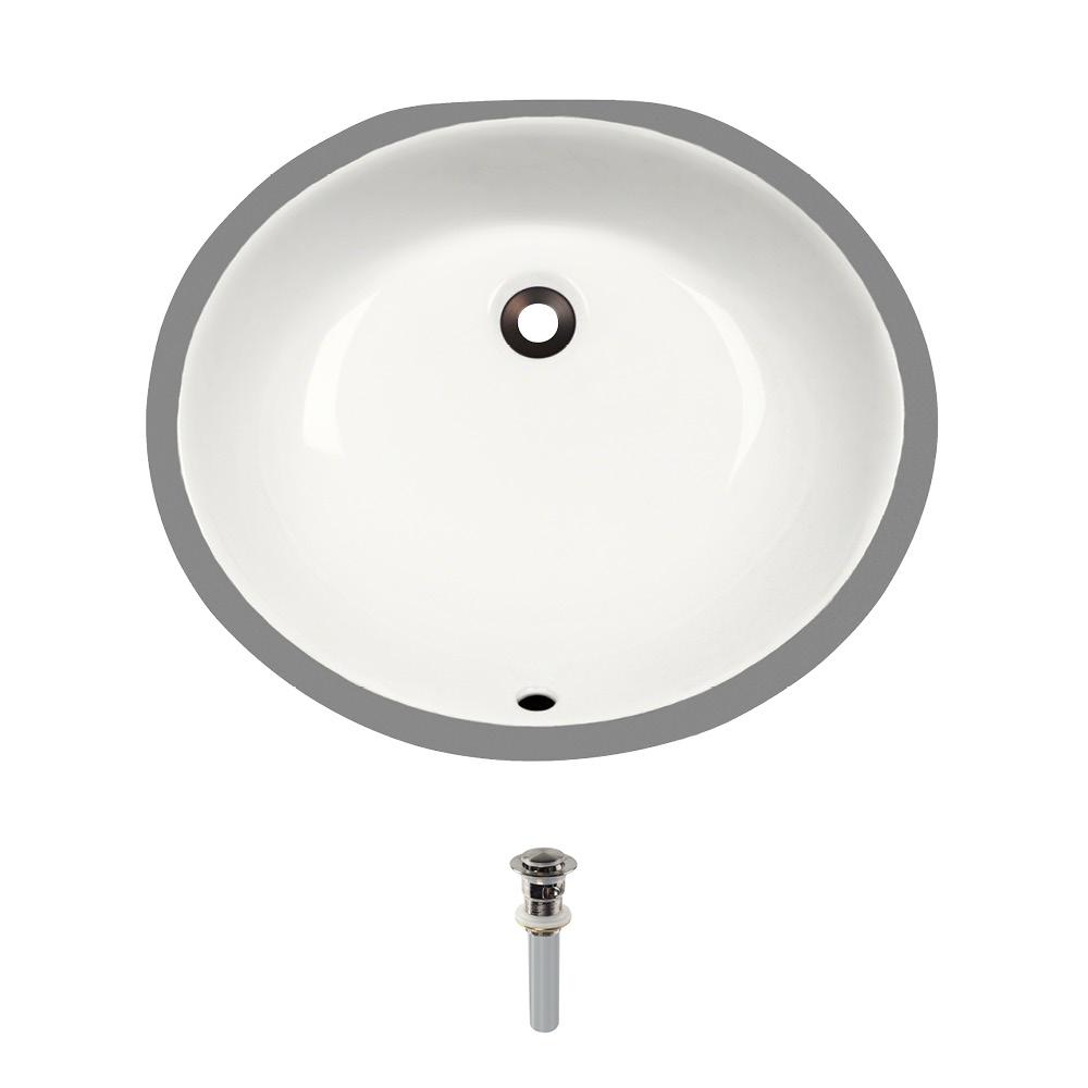 MR Direct Undermount Porcelain Bathroom Sink in White with PopUp Drain