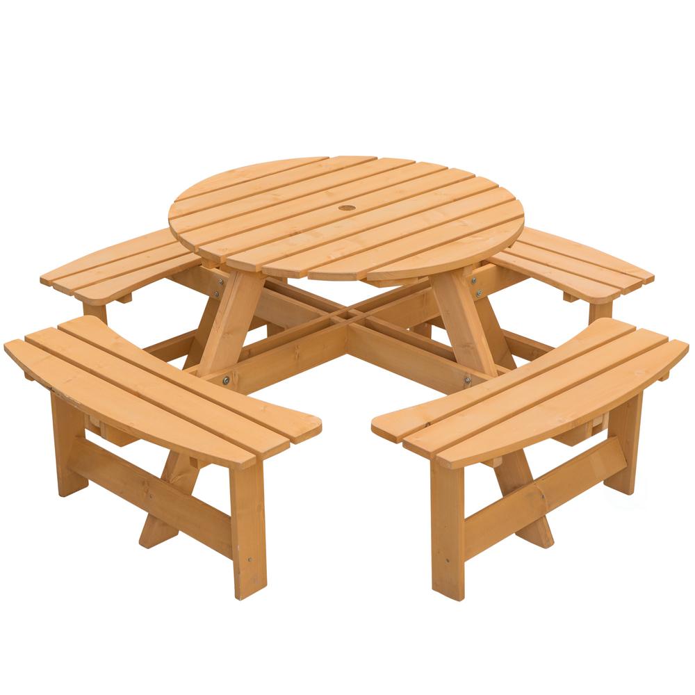 Gardenised Stained 8Person Round Wooden Outdoor Patio Garden Picnic