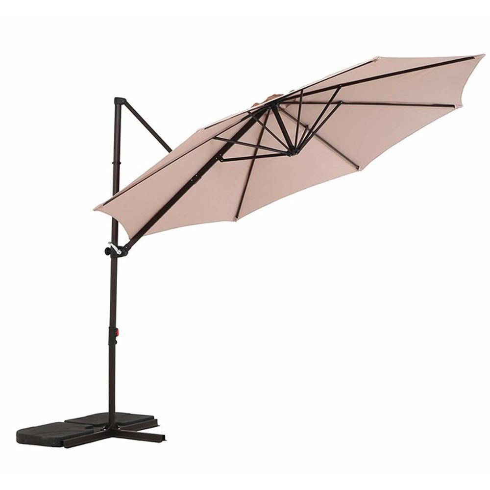 Outsunny 9 5 Ft Cantilever Market Outdoor Patio Umbrella In Khaki Canopy With 360 Degree Rotation Tilt Ability Crank Design 840 122 The Home Depot