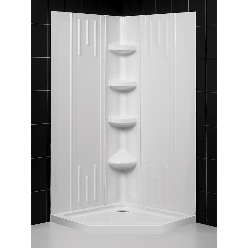 Slimline 36 42 In X 36 42 In Neo Angle Shower Base And Qwall 4 Shower Backwall Kit Dreamline