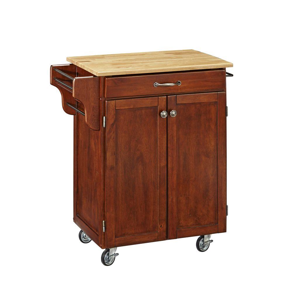 HOMESTYLES Cuisine Cart Cherry Kitchen Cart with Natural Top90010071