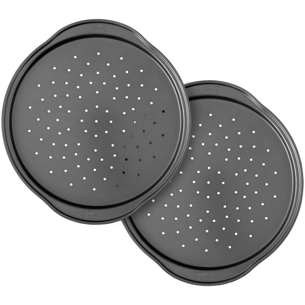 Perfect Results Non-Stick 14 in. Pizza Crisper Pan (Set of 2), Gray