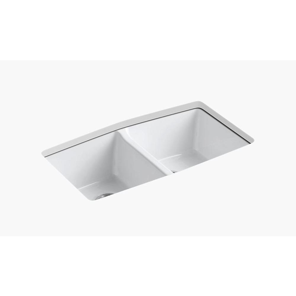 Kohler Brookfield Undermount Cast Iron 33 In 5 Hole Double Bowl Kitchen Sink In White 5846 5u 0 The Home Depot