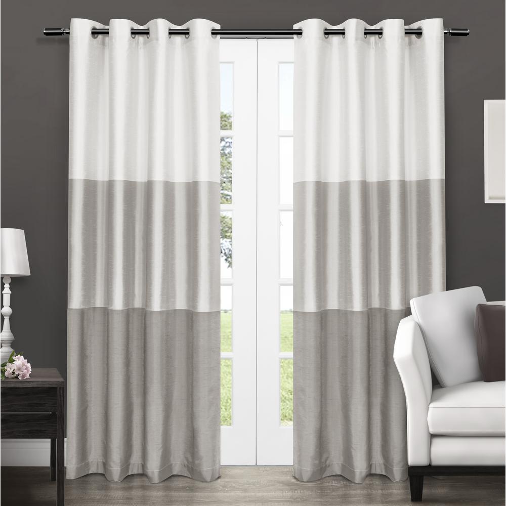 Chateau Dove Grey Striped Faux Silk Grommet Top Window Curtain