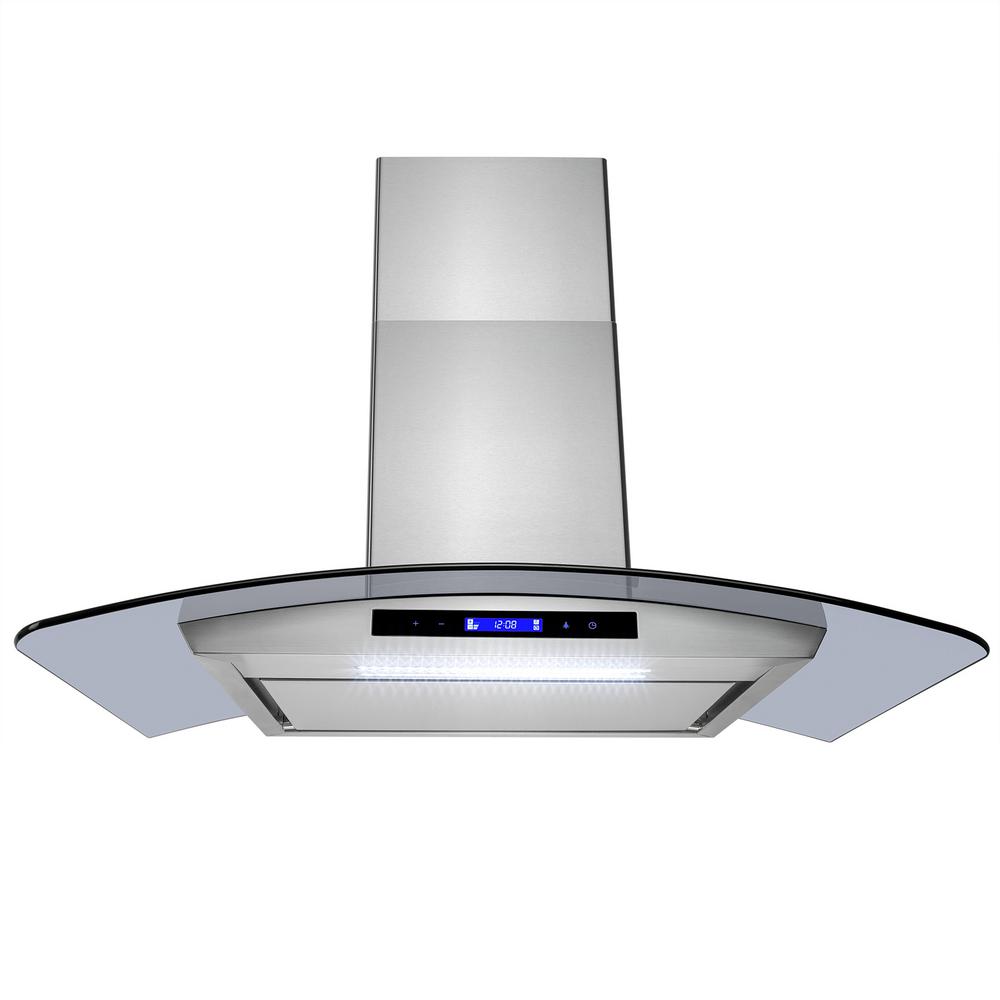 Whirlpool 36 in. Modern Glass Wall Mount Range Hood in Stainless Steel