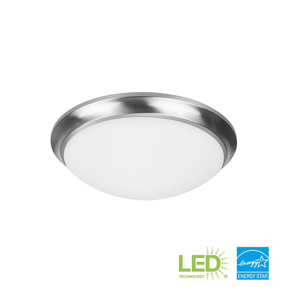 Hampton Bay Withers 13 in. 140-Watt Equivalent Brushed Nickel Selectable Integrated LED Flush Mount with Glass Shade