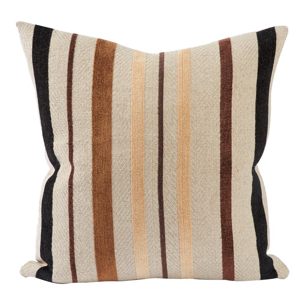 Vesper Lane Flocked Brown Striped 20 In X 20 In Throw Pillow